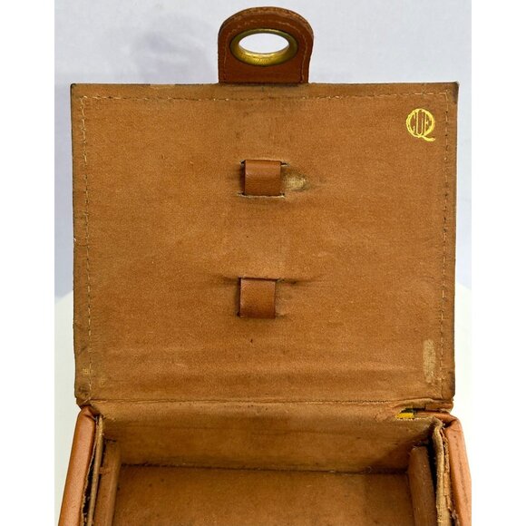 Vintage Brown Faux Leather Trinket Jewelry Box Brass Button Closure Retro Decor - Picture 14 of 14